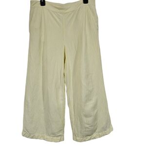 LOFT Linen Blend Pale Yellow Pinstripe Wide-Leg Lined Capri Pants Size L